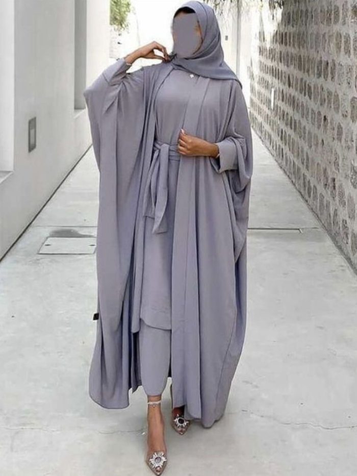Eid 2 Piece Abaya Matching Muslim Sets Hijab Dress Open Abayas for Women Dubai Turkey Short Sleeve Inner Dresses African Islam