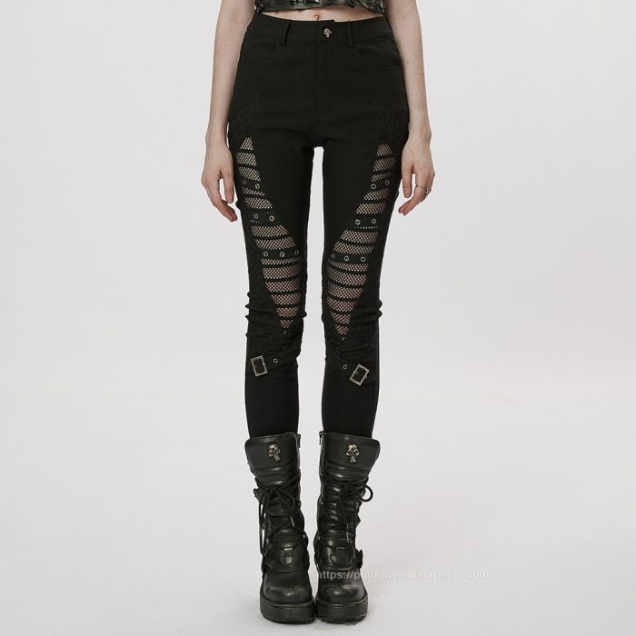PUNK RAVE Gothic Hollow-out Eyelet Webbing Leggings Punk Personality Handsome Sexy Women Tights Pants