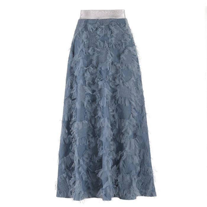 XITAO Mesh Appliques Loose A-line Skirt Elastic Waist Casual Personality Street Trendy Fashion 2023 Autumn Women Skirt DMJ2134