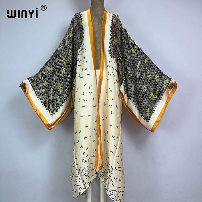 WINYI kimono africa print kaftans beach wear cover-ups Elegant Cardigan sexy Holiday beach outfits for women silk feel vestidos
