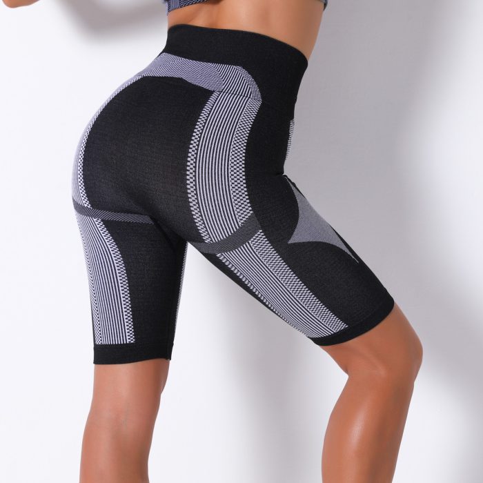 INS frontless knitted striped five-point pants moisture-wicking shorts yoga pants women's sports running fitness pants
