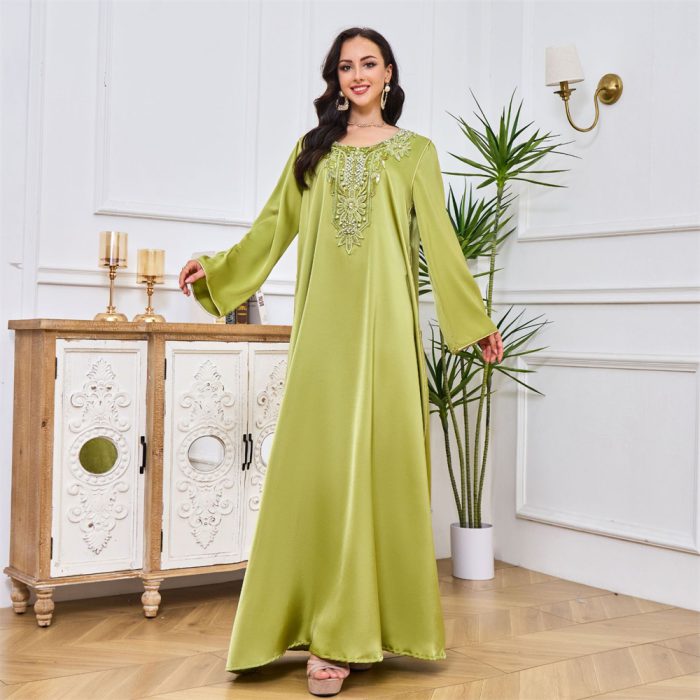 Muslim Women Beading Embroidery Long Maxi Dress Turkey Arabic Kaftan Dubai Eid Party Gown Belt Ramadan Abayas Jalabiya Vestidos