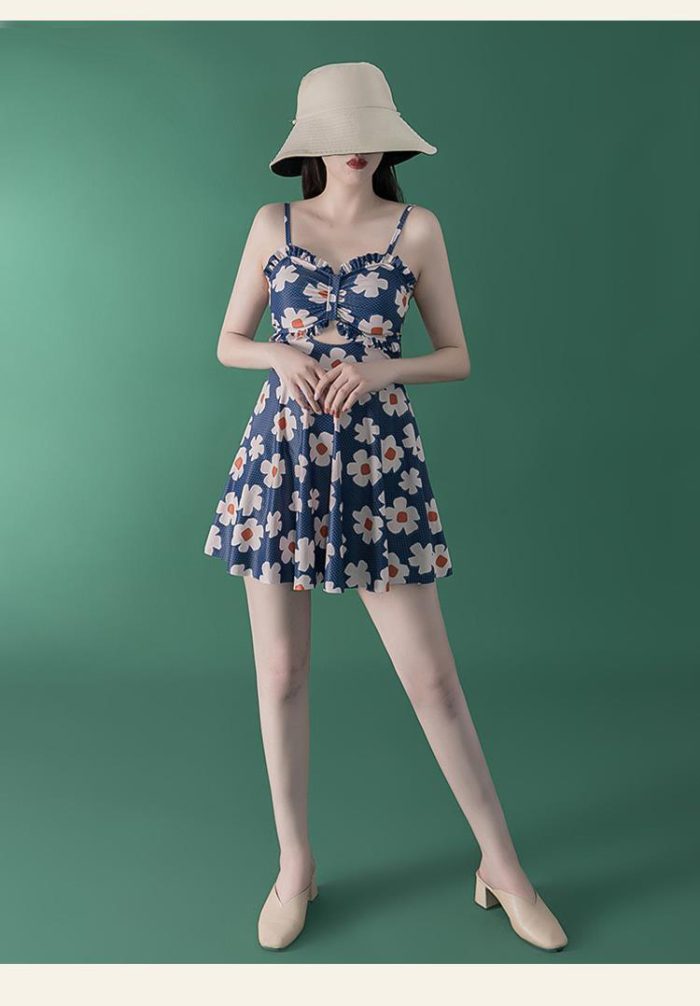 Cover-up Women Floral Empire Beach Style Ulzzang Colleges Popular All-match Student Summer Vintage Ins Cozy Backless Swimwear
