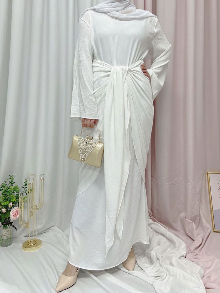 Eid Two Pieces Wrap Dress Set Inner Abaya Women Muslim Long Dresses with Tied Skirt Matching Suit Dubai Turkey Modest Abayas