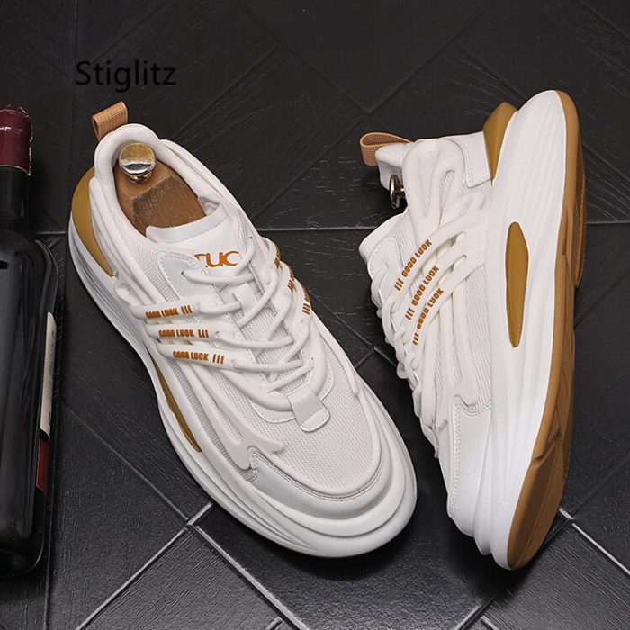 Trend Mesh Casual Sneakers Shoes for Men White Green Black Thick Bottom Height Increasing Breathable All Match Outdoor Sports