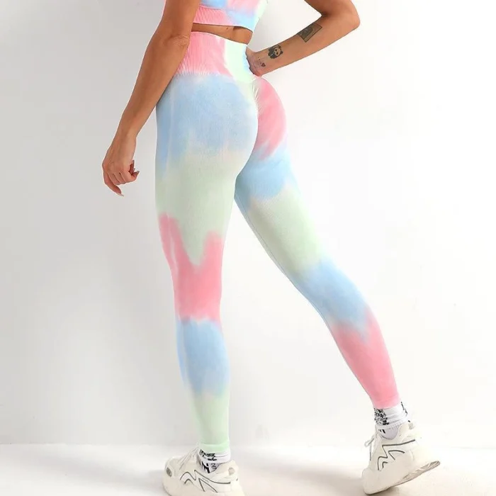 Women Leggings Seamless Tie Dye Yoga Pants High Waist Hip Lifting Elastic Tights Quick-drying Running Sports Fitness Trousers