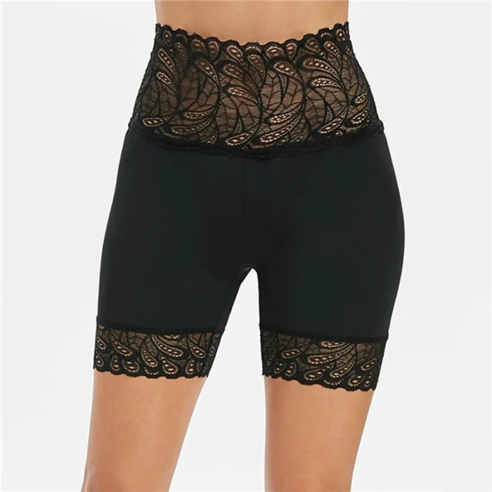 Women Short Leggings With Lace Trim Under Skirt Pants High Waist Solid Soft Stretch Female Panties Short Bottoming