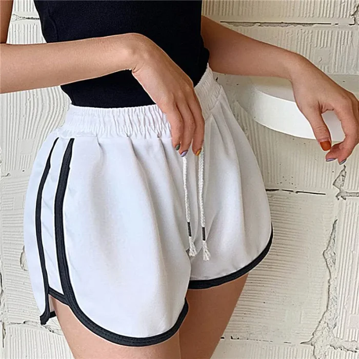 Women Summer High Elastic Lace Up Drawstring Wide Leg Sweat Short Simple Shorts Fitness Running Shorts Loose Casual Sports Pants