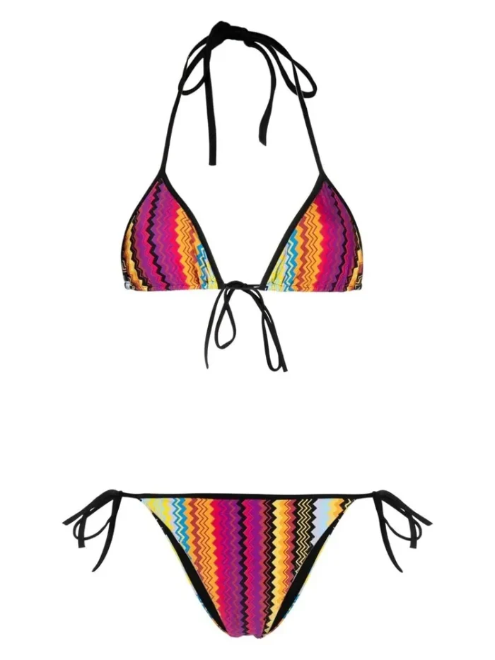 Women Swimsuit Vertical Stripe Split Swimsuit Bikini Corrugation Pattern One-Piece Swimsuit