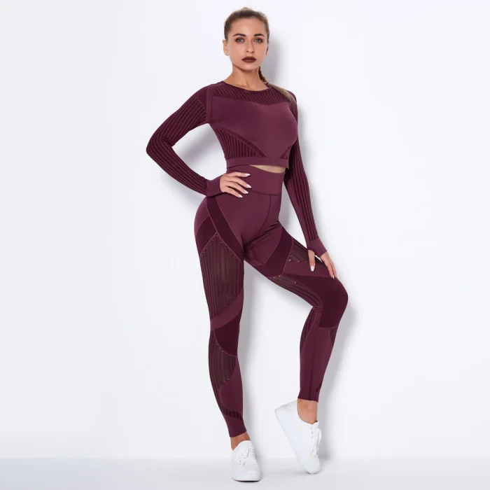 Xlwsbcr Hollow Out Seamless Yoga Set Sport Outfits Women Black Crop Top Bra Leggings Workout Gym Suit Fitness Sport Sets