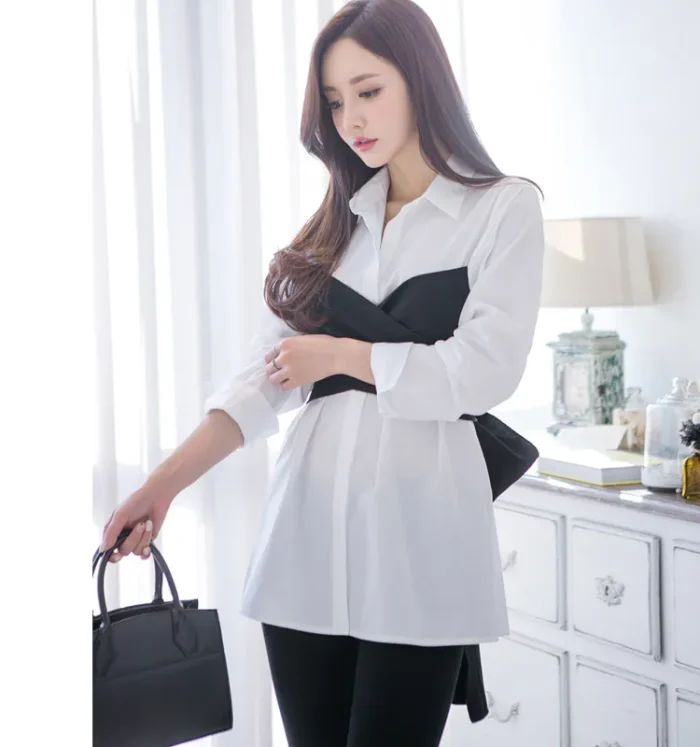 2019 Summer Korean Fashion Tie Shirt Blouse Female Black Bow Long Sleeve White Shirt OL Lady Office Shirt Plus Size Women Tops