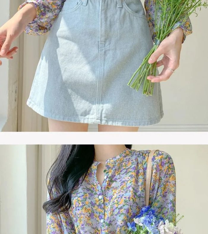 Shirts Women Floral Printed Leisure Loose Elegant Chiffon Tops Blouses Trendy All-match Temperament Korean Style Popular Retro