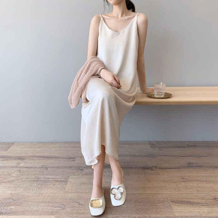 Spring summer 2023 Woman Tank Dress Casual Satin Sexy Camisole Elastic Female Home Beach Dresses v-neck camis sexy dress