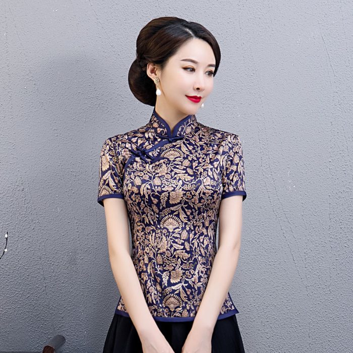Plus Size Vintage Women Shirt M-5XL Chinese Style Cheongsam Blouse Summer Qipao Dress Mandarin Collar Gown Lady Clothing Vestido