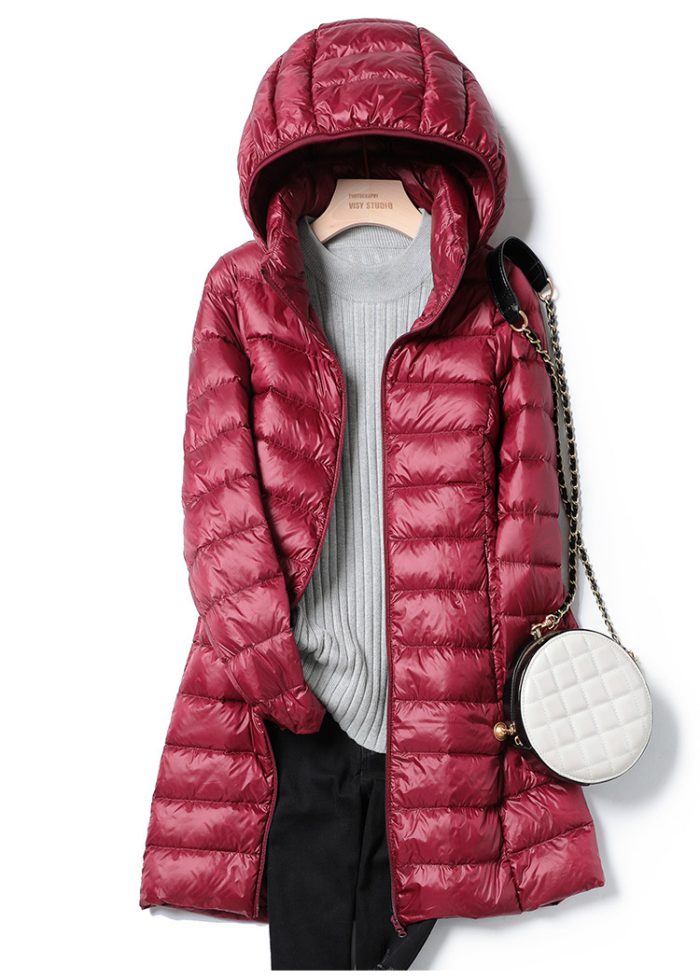 SEDUTMO Winter Womens Down Jackets Long Ultra Light Thin Casual Coat Puffer Jacket Slim Remove Hooded Parka ED1275