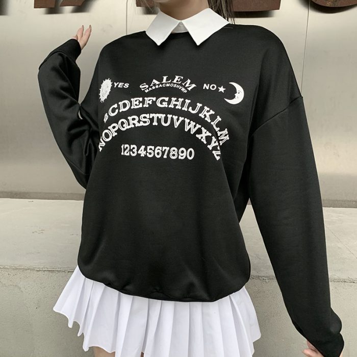 Autumn Punk Black Sweatshirts Tops Gothic Grunge Oversized Hoodie Streetwear Womens Hip-hop Cool Couple High Street Pullovers