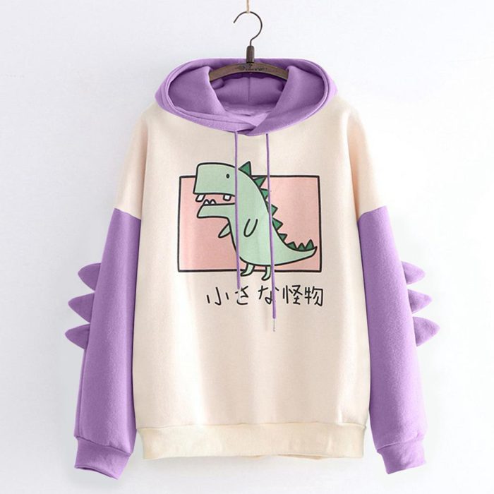 Dinosaur Oversized Cartoon Hoodie Women Fashion Sweatshirt Casual Print Korean Style Thicken Sweatshirt Winter dino hoodie Tops