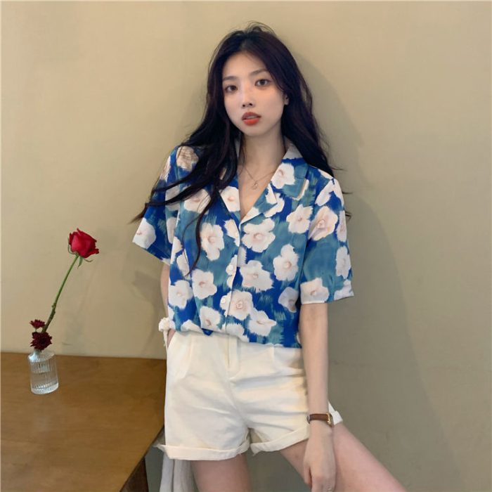 Shirts Women Panelled Floral Loose Korean Style Leisure Trendy Slim BF Ulzzang Popular Female Top Blusas Streetwear Holiday Ins