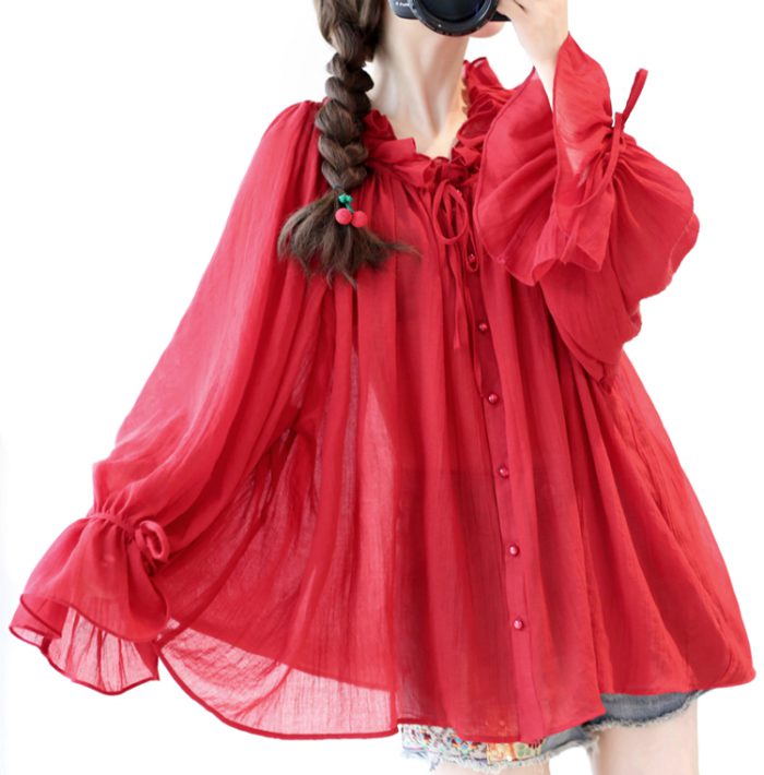 Original Design AIGYPTOS Spring New Women Oversized Red Shirts Ladies Sweet Elegant Casual Loose All-Match Dark Red Blouses