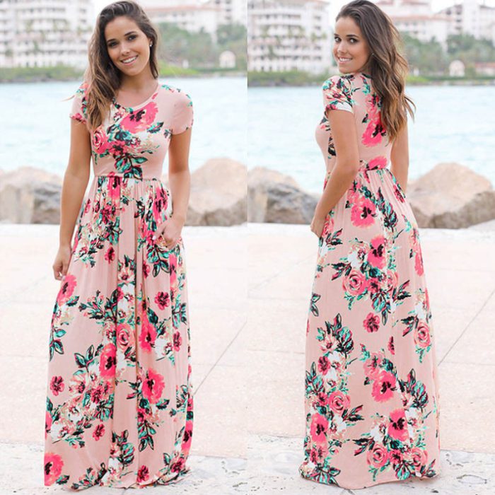 Summer Maxi Dress Women 2022 Pink Floral Print Boho Beach Dress Ladies Evening Party Long Dress Sundress Vestidos de festa 3XL