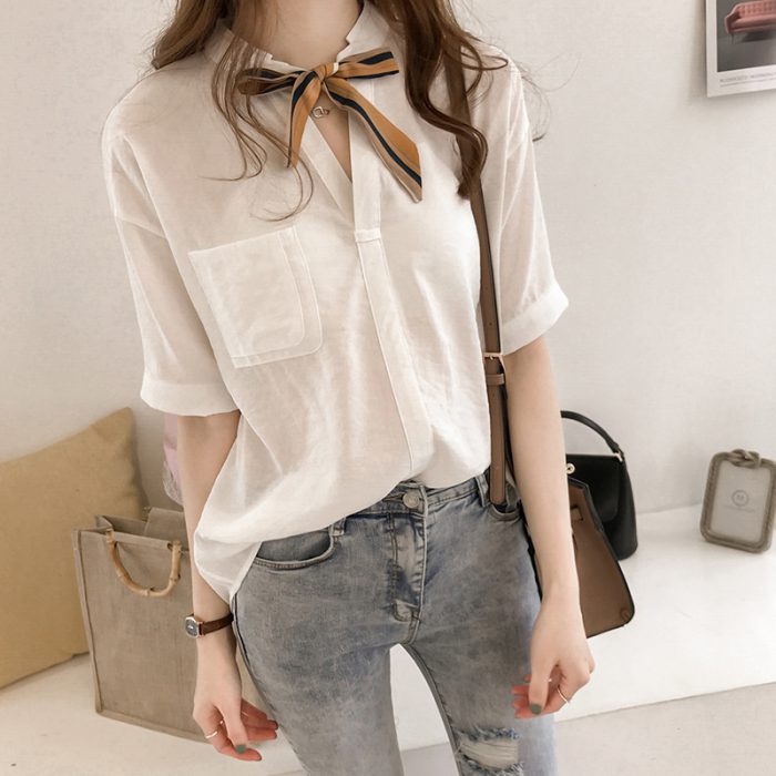 Shirts Women Elegant Summer Trendy Korean Style All-match High Quality Soft Thin Solid Ulzzang Work Wear Womens Blouses Casual
