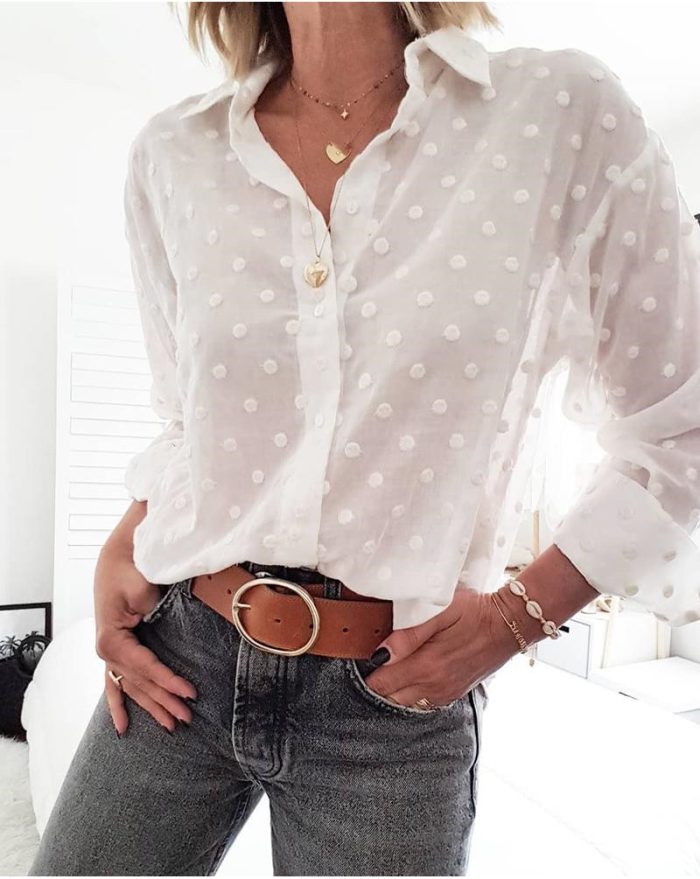 Fashion Long Sleeve Shirts Polka Dot Blouses Womens Elegant White OL Shirt Tops Ladies chemise femme blusa feminina Streetwear