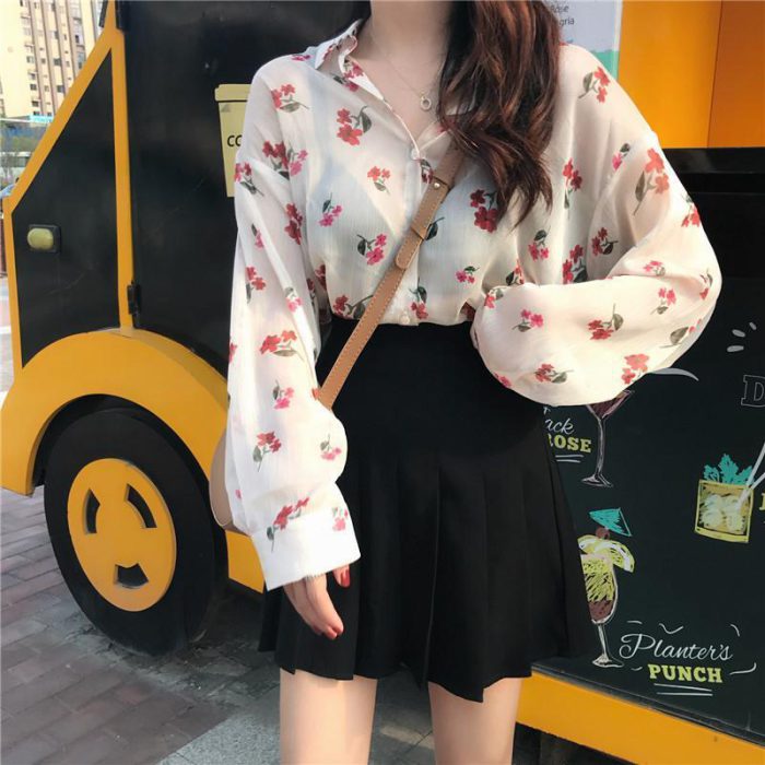 Blouses Women Ulzzang Summer Spring New College Fresh Floral Sun-proof Long Sleeve Femme Blusas All-match Vintage Lady Shirts