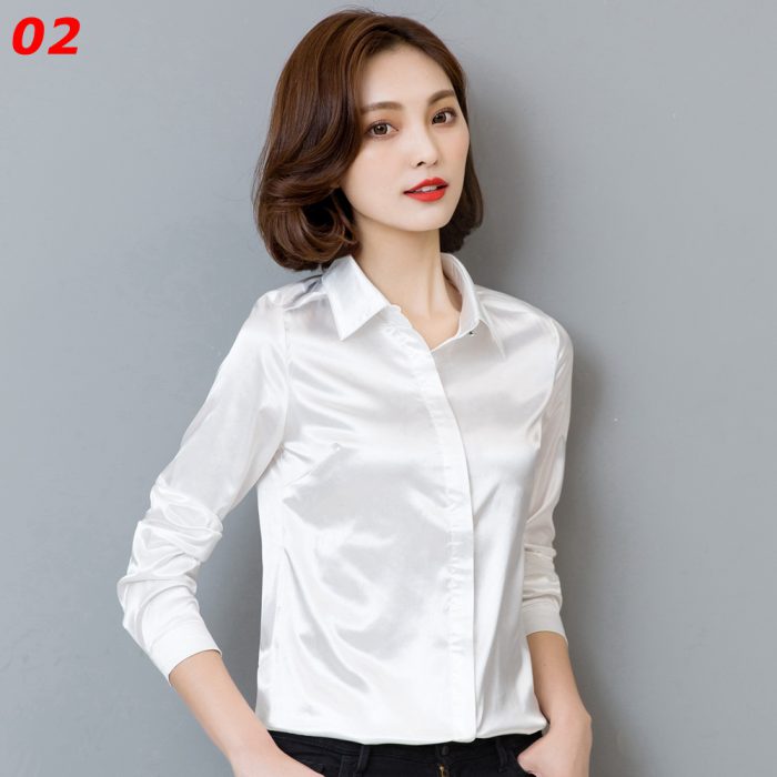 Stinlicher Satin Silk Shirt Women spring Autumn Long Sleeve Elegant Work Wear Tops Korean Fashion White Blue Black Blouse Shirt