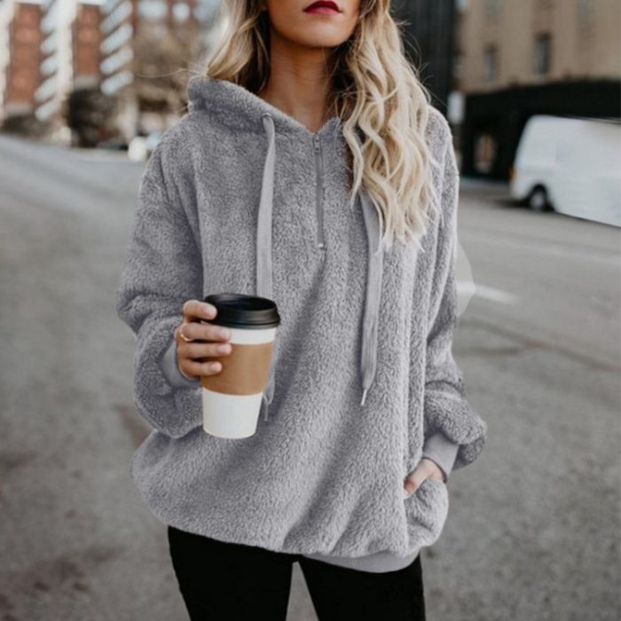 Fashion Trend Long-sleeved Hooded Solid Color, Women's Sweater Coat