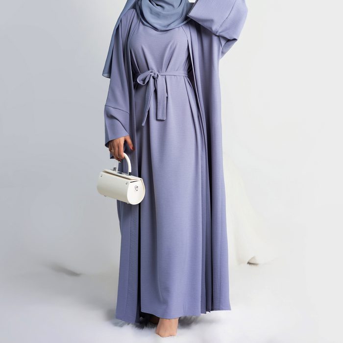 Muslim Woman Set 2 Piece Abaya Kimono with Sleeveless Inner Dress Simple Matching Outfits Dubai Turkey Casual Islamic Clothing