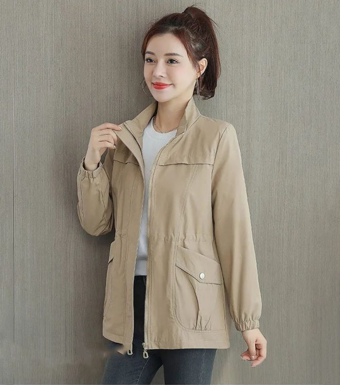 Korean Women Trench Coats Casual Lapel Drawstring Windbreake Spring Loose Gabardina Khaki Mid-length Jacket Big Size 4xl Abrigos