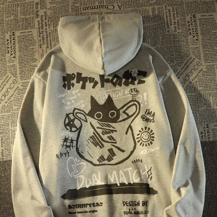 New in Retro Cat hoodie Streetwear Women Loose Japanese Oversize Silver Fox Velvet Coat Y2k Sweatshirts Casual Kawaii clothes
