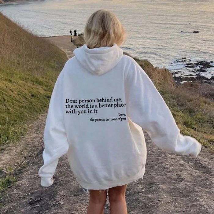 Autumn Y2k Pullover Hooded Women Young Lady Printed Letter Dear Person Behind Me Hoodie Oversize Aesthetic Hoody Sweatshirt Tops