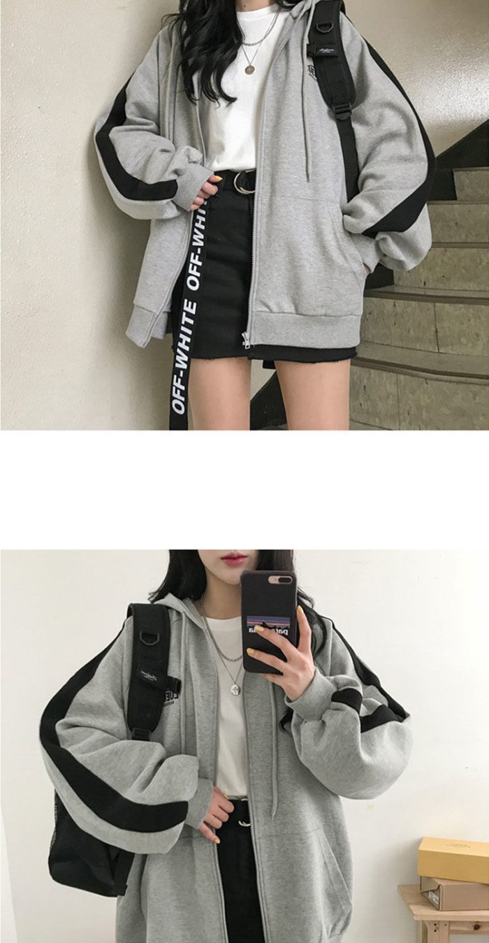 Women Casual Oversized Sweatshirt Female Streetwear Hooded Coats Pocket Loose Zip up Harajuku Hoodies Jacket Female Zipper Cloth
